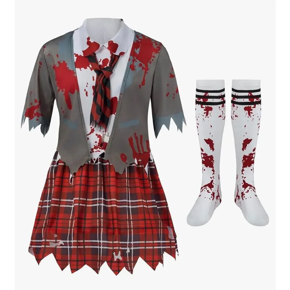 Spooktacular Creations Zombie Schoolgirl Costume Girls Medium 8-10 Halloween NEW